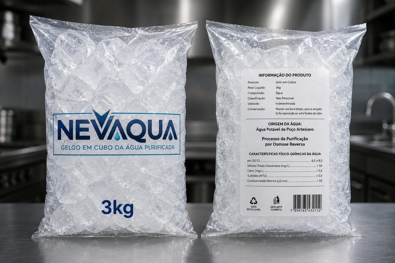 Saco de gelo em cubos NEVAQUA 3kg