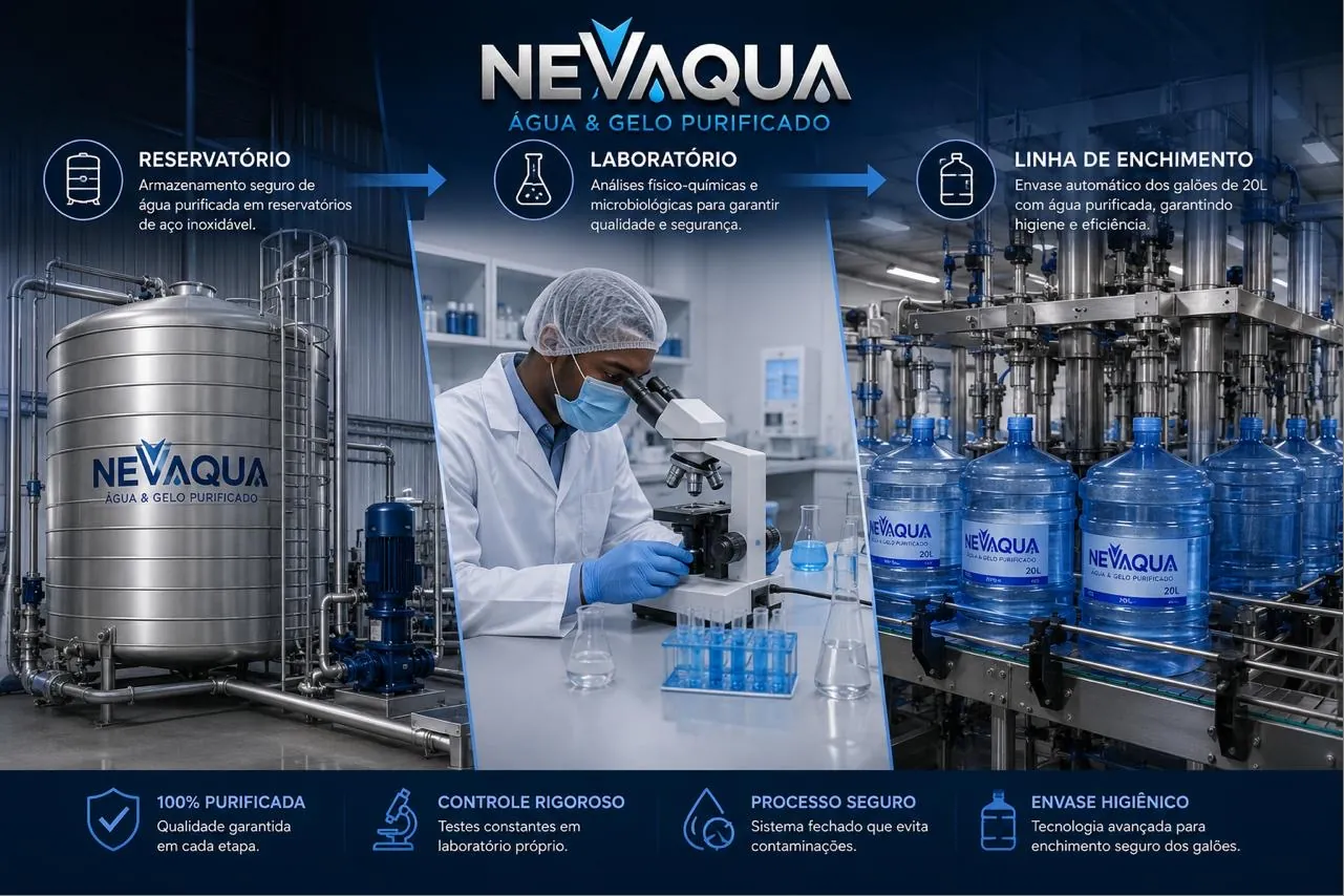 Reservatório, laboratório e linha de enchimento automático