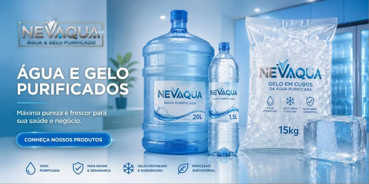 Linha de produtos NEVAQUA — água e gelo purificados